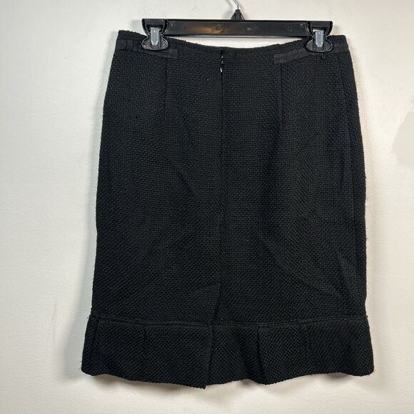 PRADA Tweed Ruffle Hem Skirt Wool Twill Knee Length Black Women's Size 42 US M - Picture 3 of 9